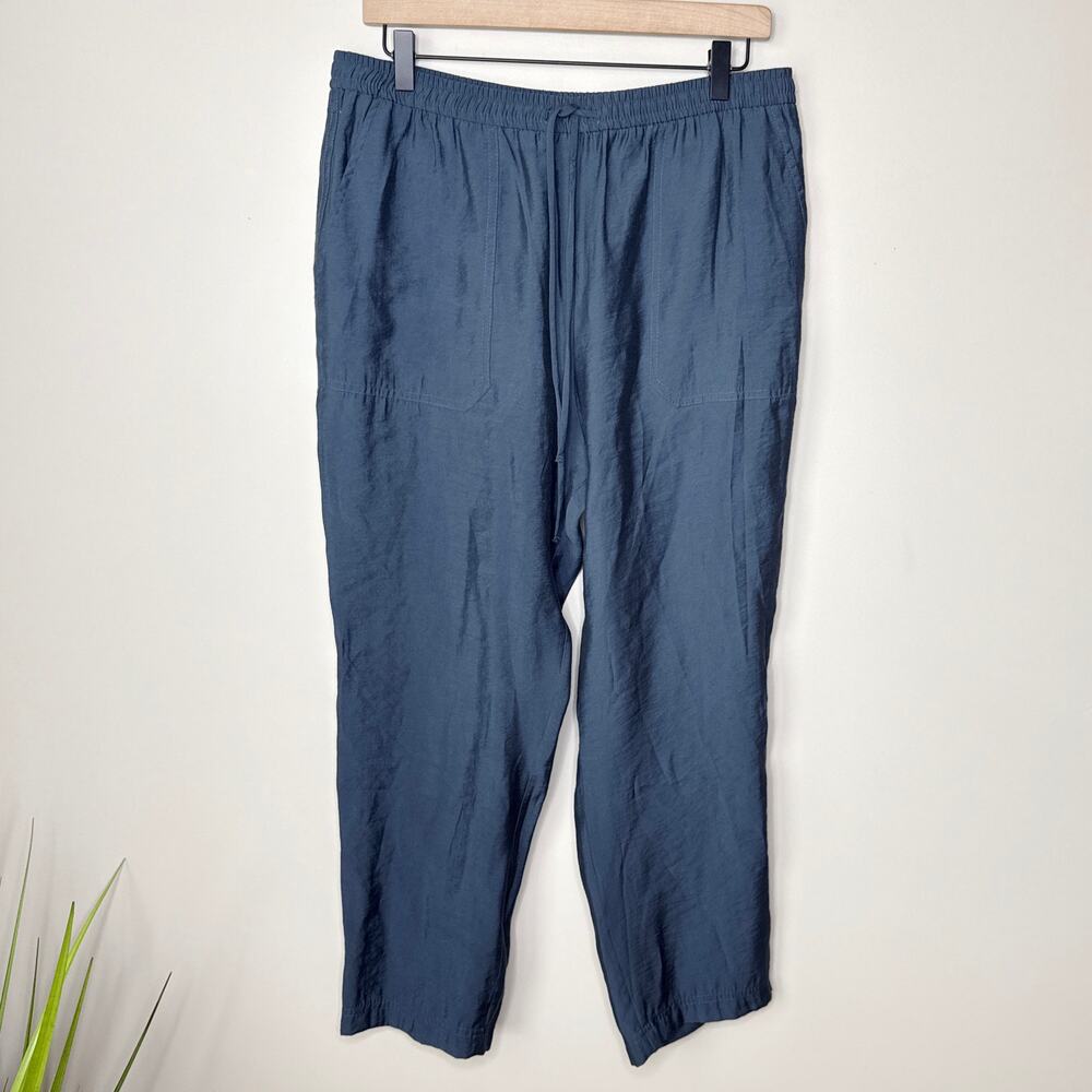 Zara Women's Large Lightweight Elastic Waist Tapered Leg Casual Pants BlueGray